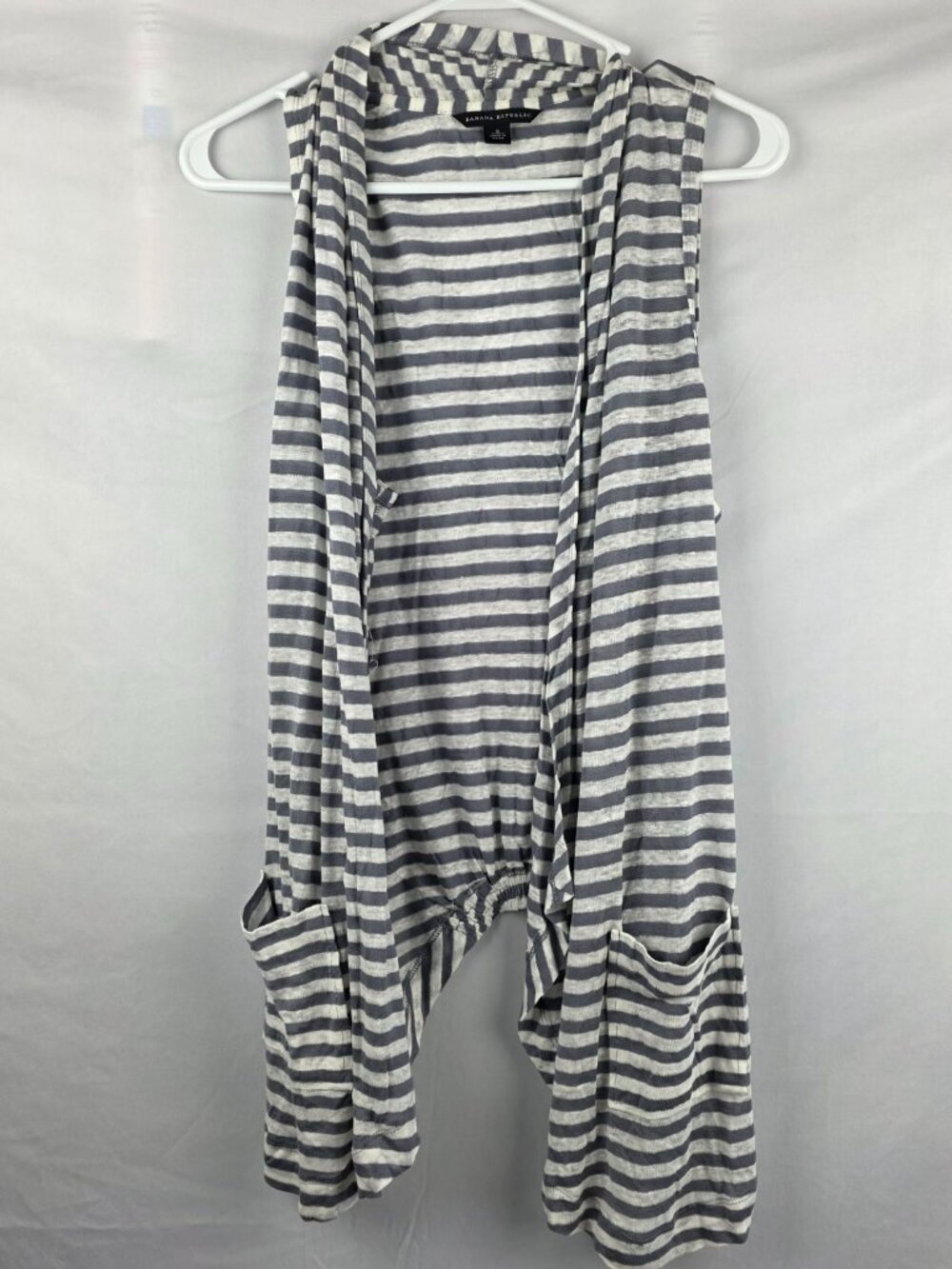 Banana Republic Gray and White Stripe Sleeveless Linen Open Front Vest Size S